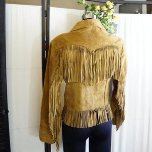 Vtg SCHOTT Western Fringed Tobacco Suede Crop Jack